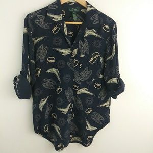 Ralph Lauren Silk Nautical Print Blouse Top